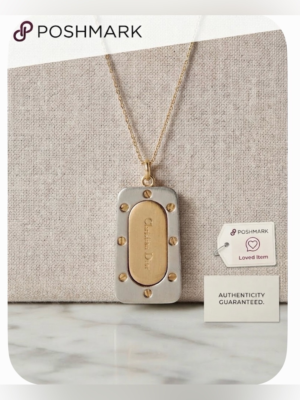 Authentic Christian Dior Palladium & Gold-Plated Two-Tone Pendant Necklace.